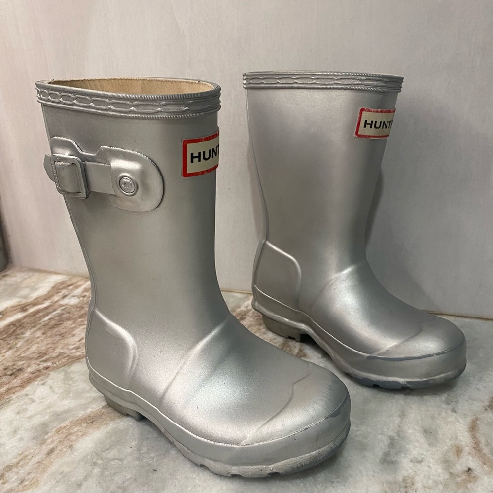 Hunter Kids Original Metallic Silver Rain Boots US 9B/10G✨